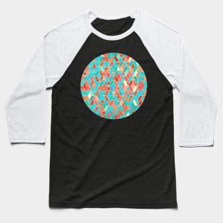 Melon and Aqua Geometric Tile Pattern Baseball T-Shirt